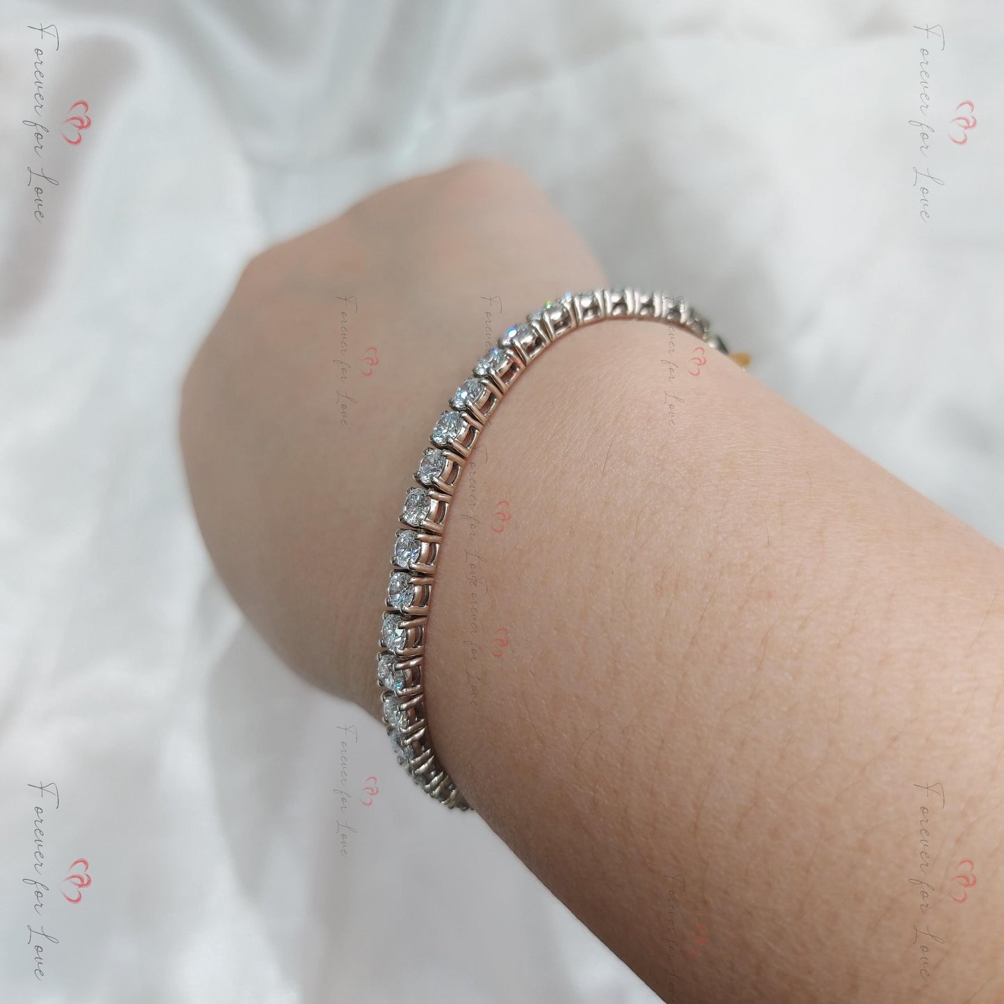 14K White Gold Lab-Created 4-Prong Diamond Elastic Tennis Bracelet 5 CTW E, VS1 birthday gift for Mom Moissanite engagement ring in Gold or Platinum — custom handcrafted by Forever For Love