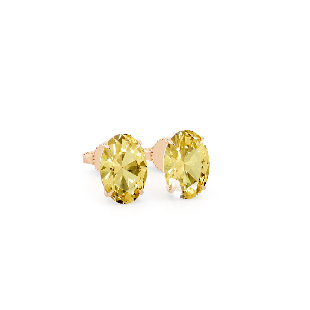 Oval Cut Color Diamond Stud Earrings 1 Ct engagement ring in 10K Solid Gold — custom handcrafted by Forever For Love