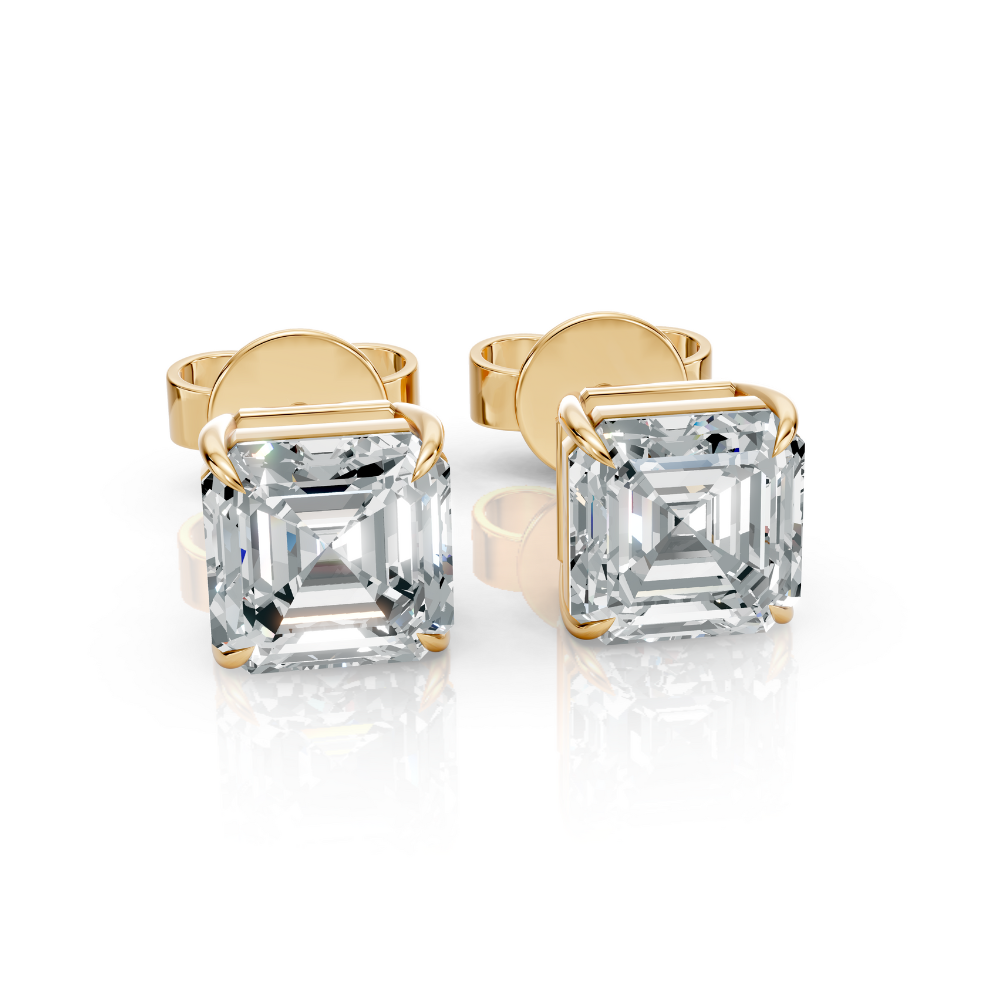 Puces d'oreilles diamant taille Asscher Moissanite engagement ring in Gold or Platinum — custom handcrafted by Forever For Love
