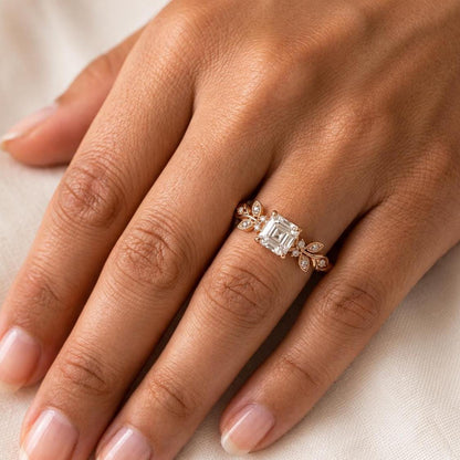Nature Inspired Asscher Cut Ring E VVS2 IGI Certified Lab Grown Diamond Engagement Ring Engagement Ring Step Cut Diamond Ring Prong Setting