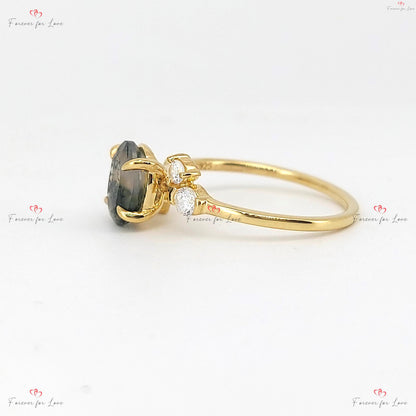 Oval Diamond, Moss Agate Engagement Ring
