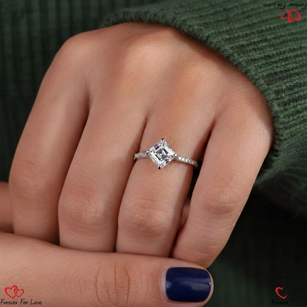 1.5 Ct IGI Certified Asscher Lab Diamond Hidden Halo Engagement Ring