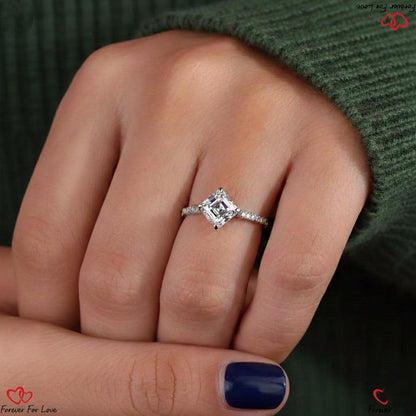 1.5 Ct IGI Certified Asscher Lab Diamond Hidden Halo Engagement Ring