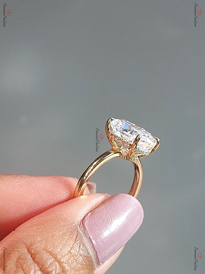 4.5 Ct Oval Diamond, Moissanite Hidden Halo Engagement Ring