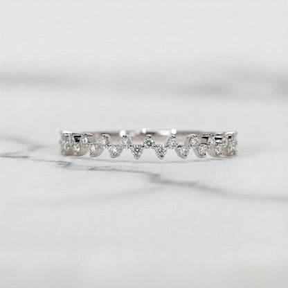Diamond Wedding Band, Round Diamond Stacking Ring, Zig Zag Diamond Ring for Her Dimond Half Eternity, Anniversary Band, Stackable Ring