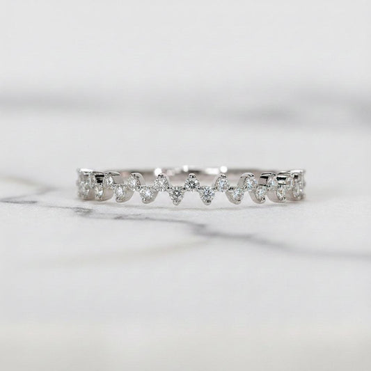 Diamond Wedding Band, Round Diamond Stacking Ring, Zig Zag Diamond Ring for Her Dimond Half Eternity, Anniversary Band, Stackable Ring