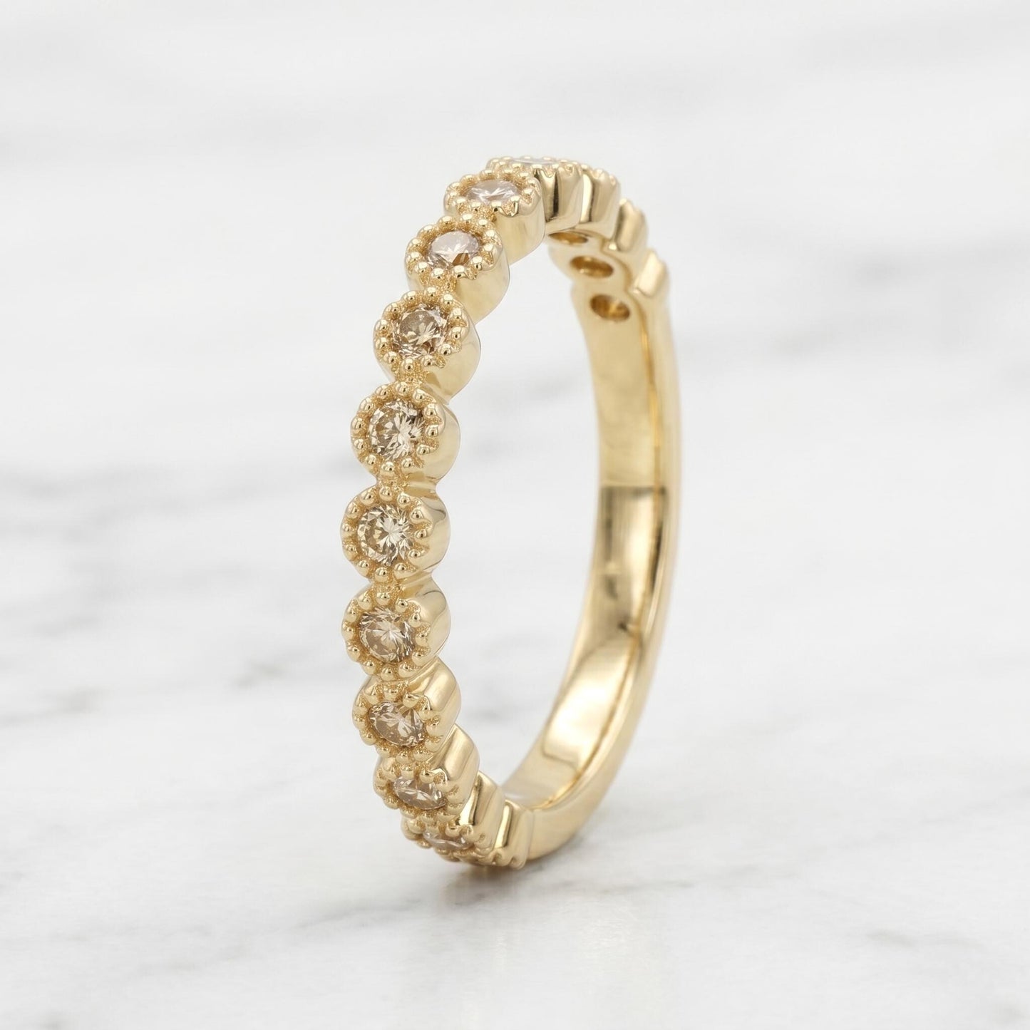 Round Diamond Half Eternity Band Round cut Moissanite Brilliant Cut engagement ring in 935 Argentium Silver — custom handcrafted by Forever For Love