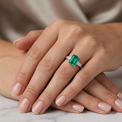 2 Ct Baguette Lab Diamond, Emerald Ring