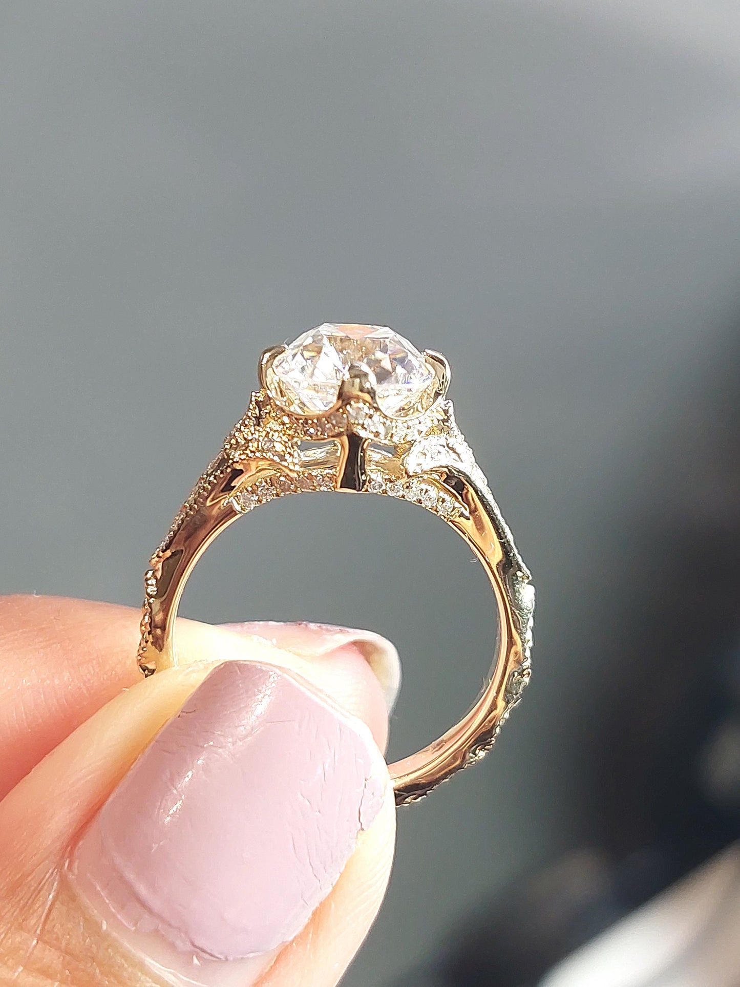 Bague de fiançailles solitaire en moissanite taille coussin ancienne mine Cushion cut 1Ct Moissanite coupe brillante engagement ring in Gold or Platinum — custom handcrafted by Forever For Love