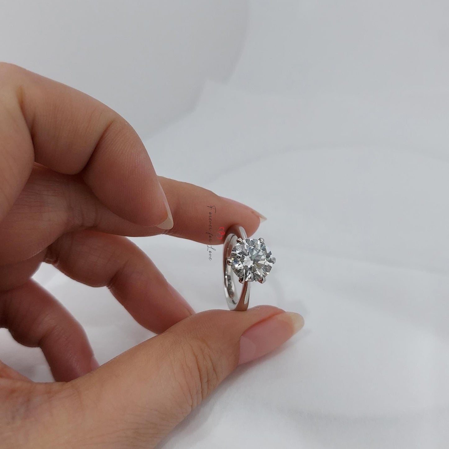 4 Ct Round Lab Diamond Solitaire Engagement Ring – E VVS2 Round cut 1Ct Moissanite Brilliant Cut engagement ring in 935 Argentium Silver — custom handcrafted by Forever For Love