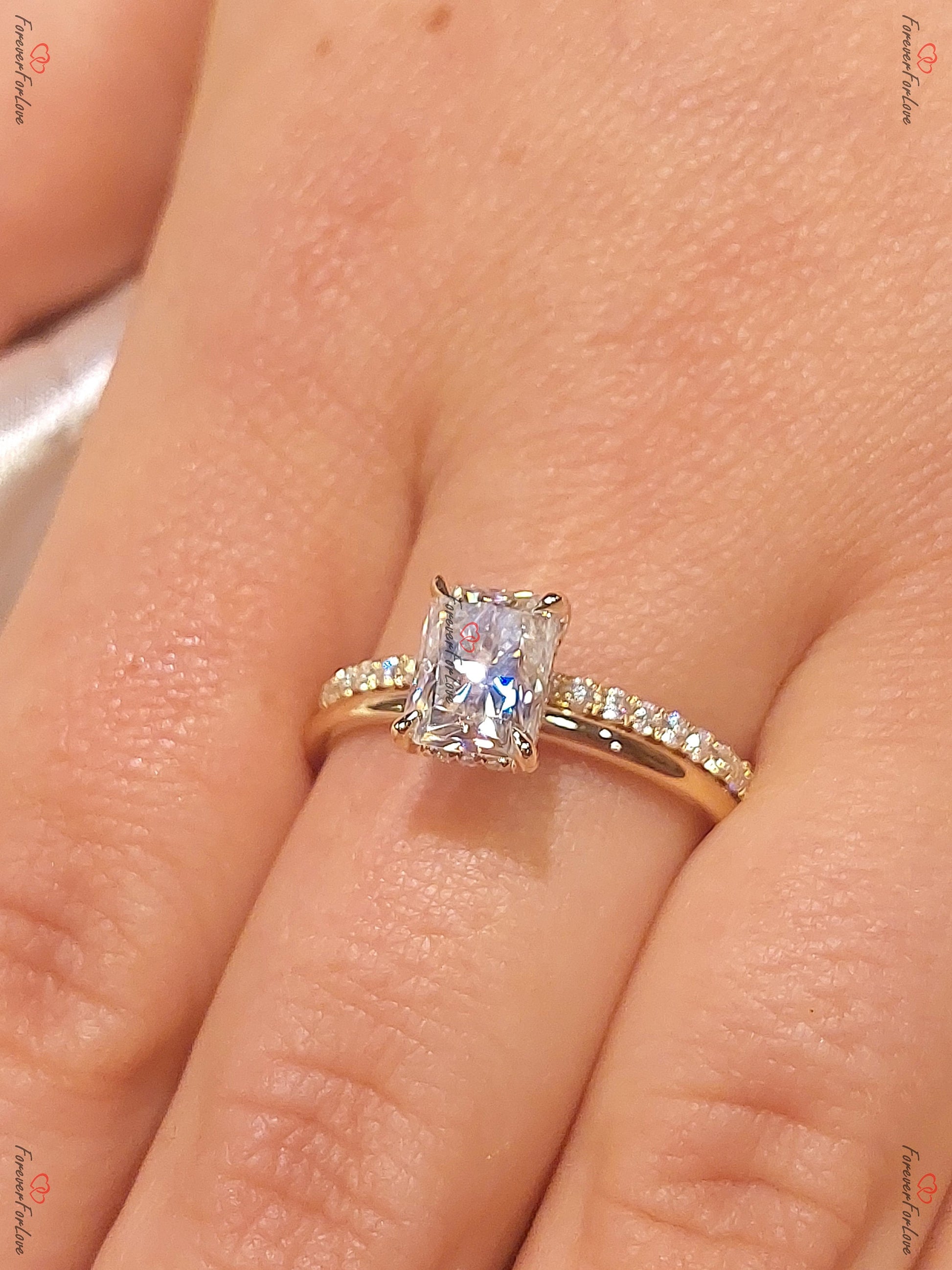 2 Ct Radiant Diamond, Moissanite Eternity Band