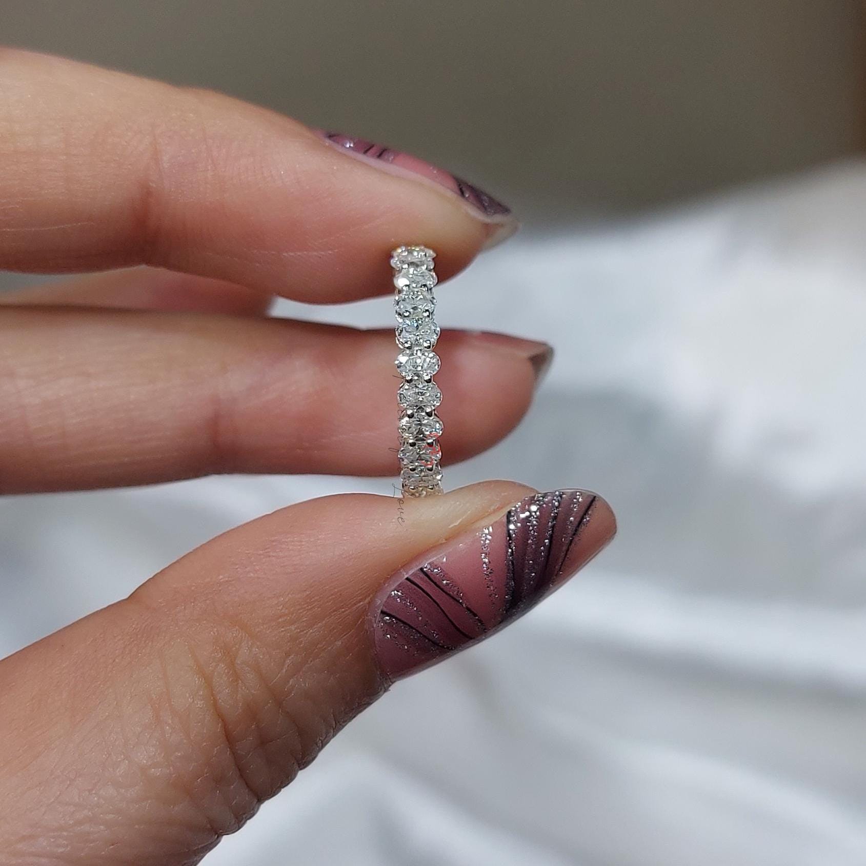 Moissanite wedding band women Unique Oval cut Half eternity band Rose gold wedding band vintage Stacking Matching bridal ring promise ring