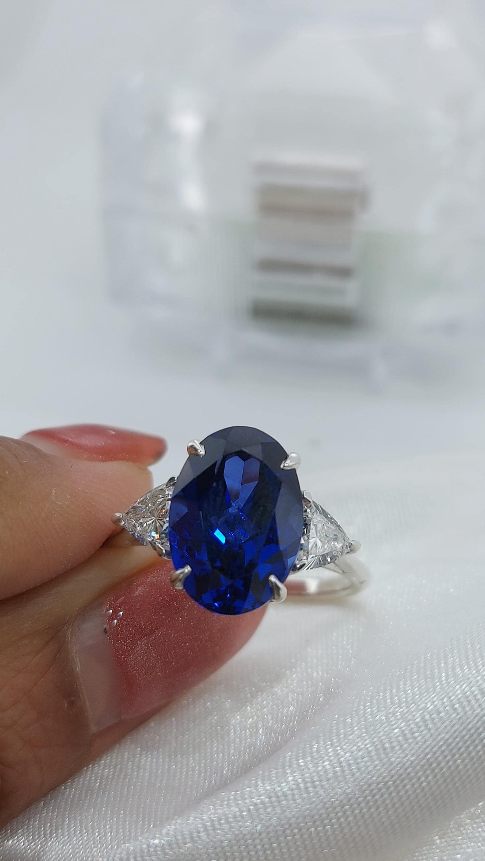 Oval Blue Diamond, Sapphire Halo Engagement Ring
