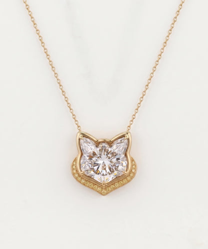 1 Karat Katzen-Diamant-Halskette, 14k Gelbgold, zierlicher, minimalistischer Katzenanhänger, gelbe Pavé-Edelsteine, Damenhalskette, besonderes Geschenk für sie.
