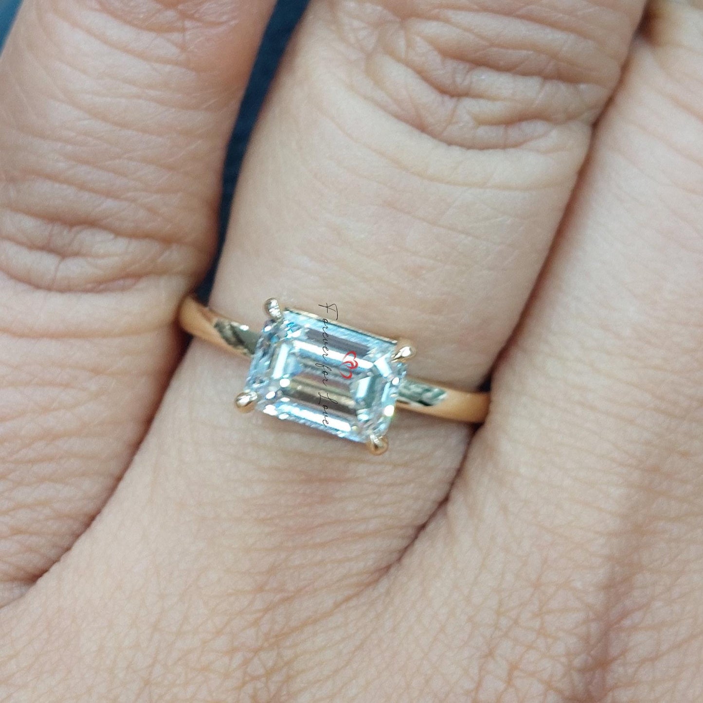 2.0 Ct IGI Certified Emerald Lab Diamond Solitaire Engagement Ring Emerald cut 1Ct Moissanite Brilliant Cut engagement ring in 935 Argentium Silver — custom handcrafted by Forever For Love
