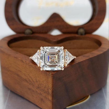 6 Ct IGI Certified Asscher Lab Diamond Three Stone Engagement Ring