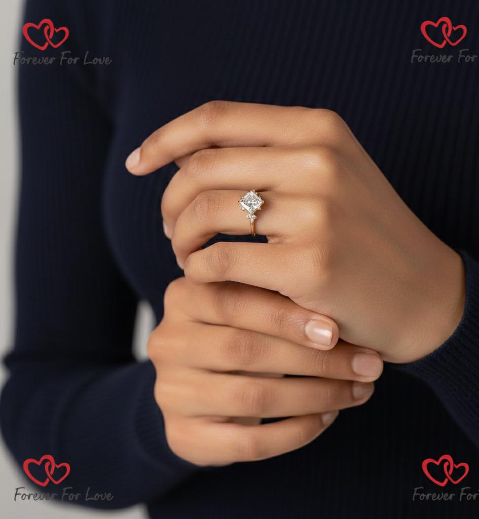2 Ct IGI Certified Princess Lab Diamond Engagement Ring Princess cut 1Ct Moissanite Brilliant Cut engagement ring in 935 Argentium Silver — custom handcrafted by Forever For Love