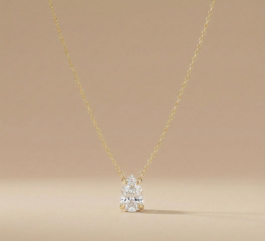 1ct Pear Shape Lab Diamond Necklace, Solitaire Diamond Necklace, Solid Gold Jewelry, Lab Grown Diamond, Classic Wedding Pendant,Gift for Her