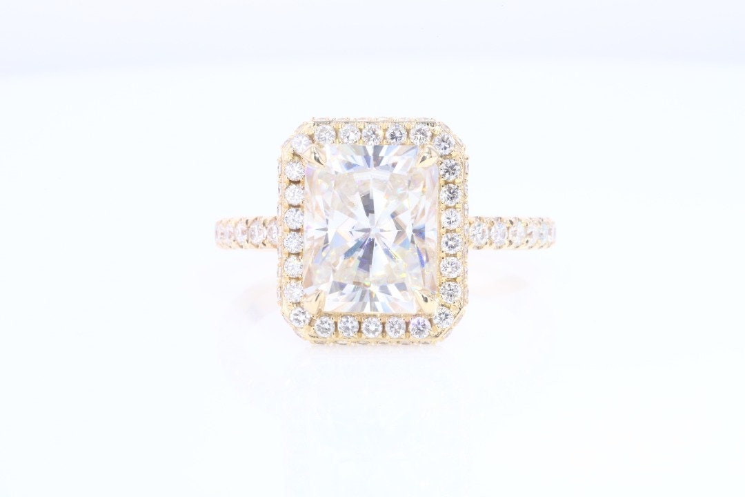 4 Ct Radiant Diamond, Moissanite Halo Engagement Ring