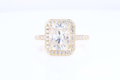4 Ct Radiant Diamond, Moissanite Halo Engagement Ring