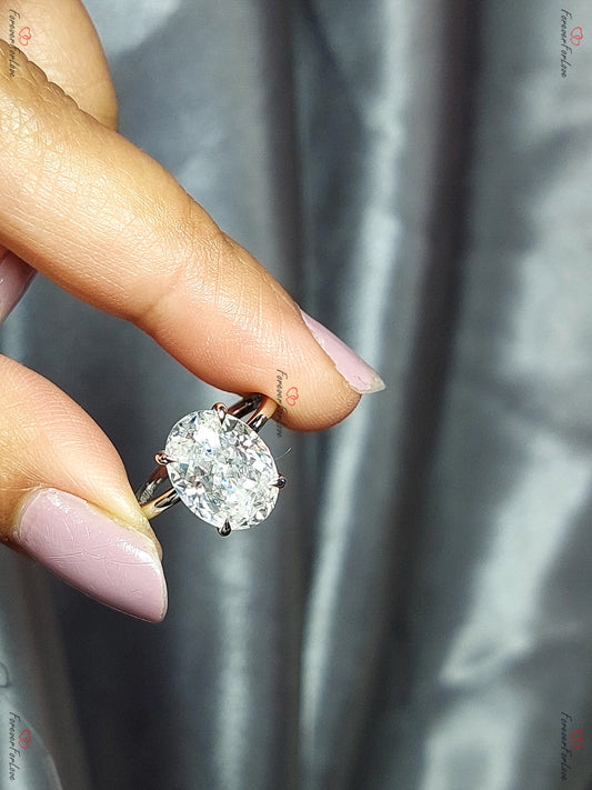 4.5 Ct Oval Diamond, Moissanite Hidden Halo Engagement Ring