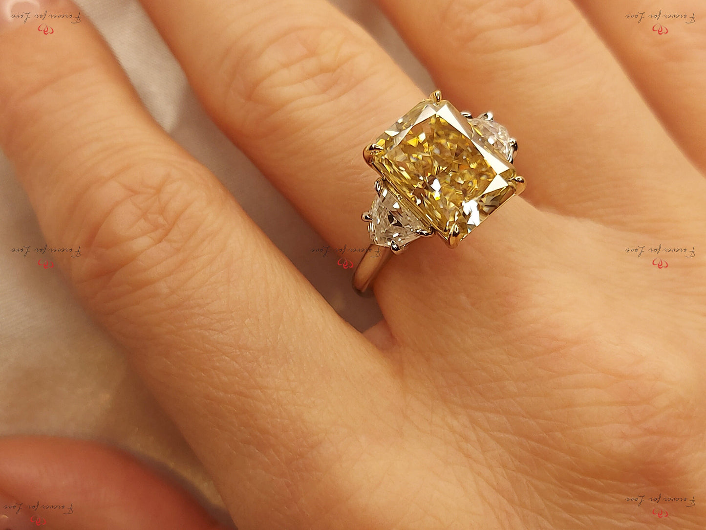 Bague de promesse en moissanite radiante 6 carats avec anneau éternité Radiant cut 1Ct Moissanite taille brillant engagement ring in Gold or Platinum — custom handcrafted by Forever For Love