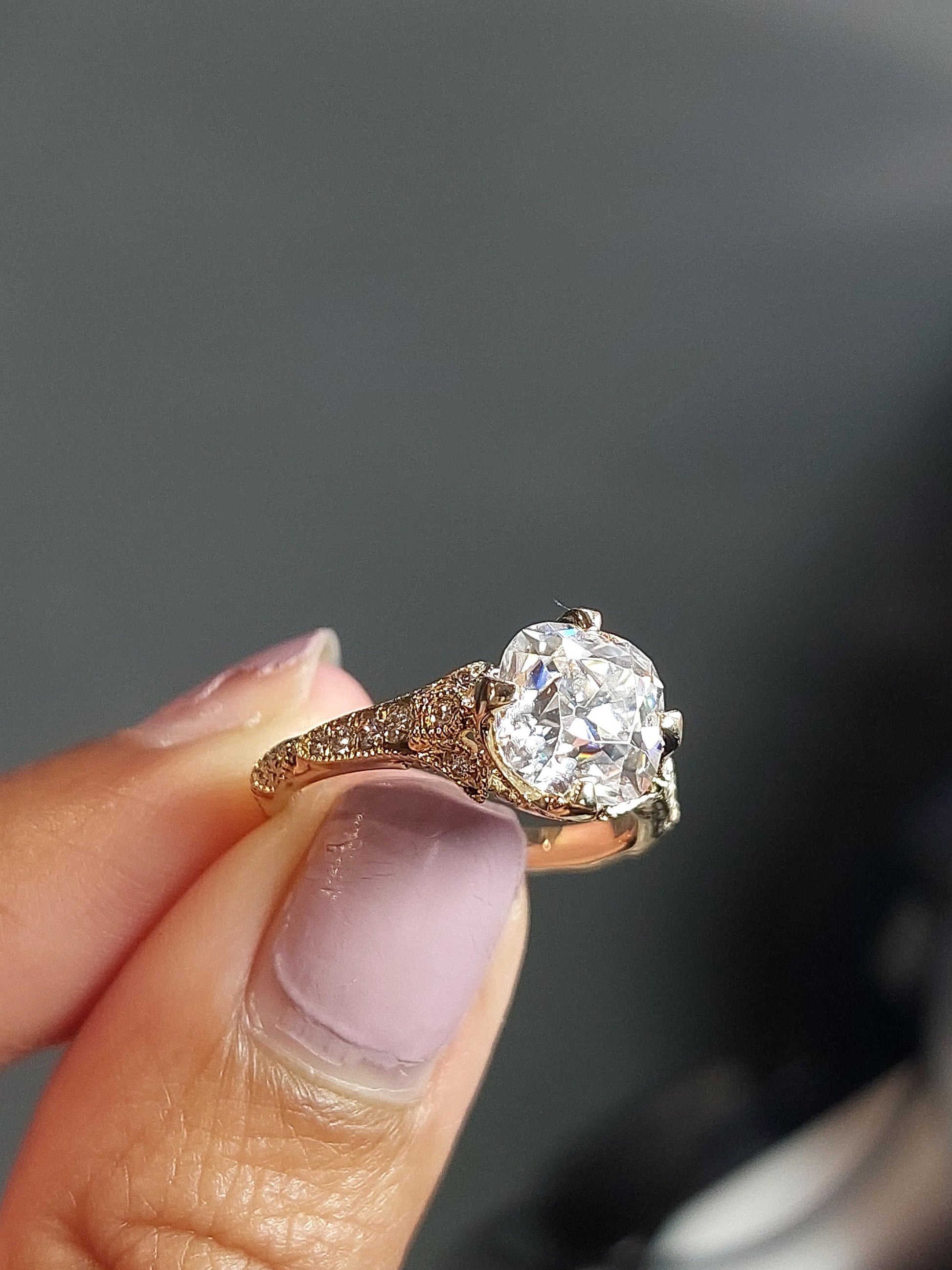 Old Mine Moissanite Solitaire Engagement Ring