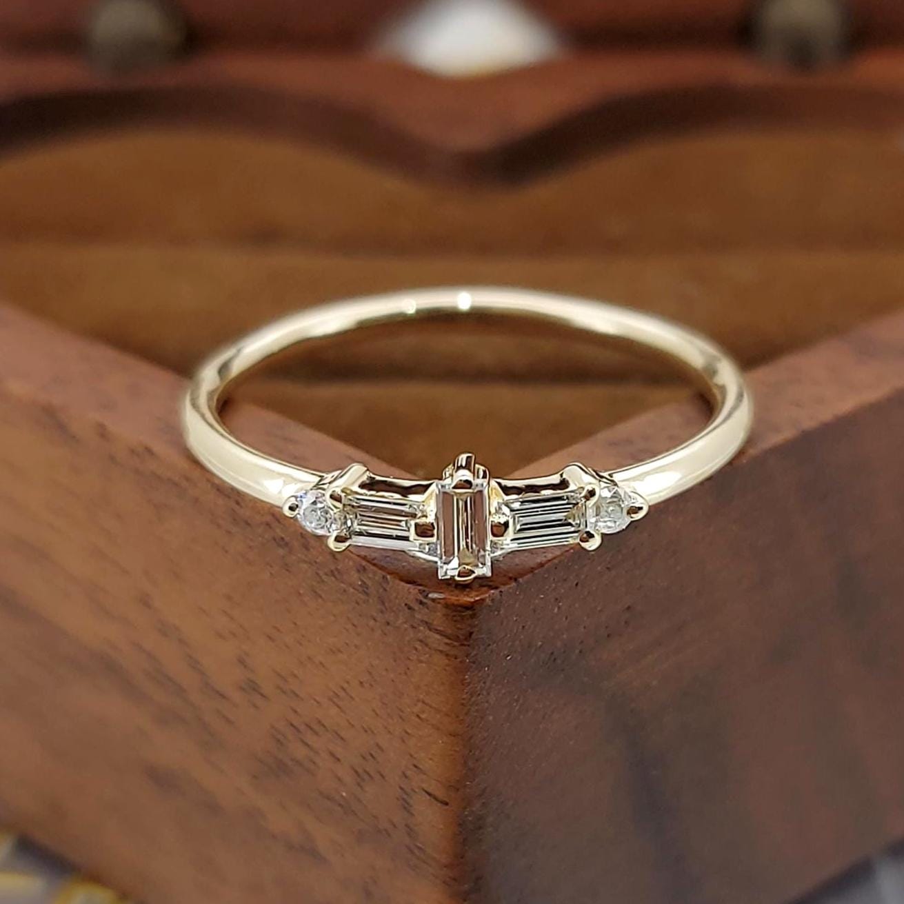 0.2 Ct Baguette Lab Diamond Stacking Ring Baguette cut Moissanite Brilliant Cut engagement ring in 935 Argentium Silver — custom handcrafted by Forever For Love