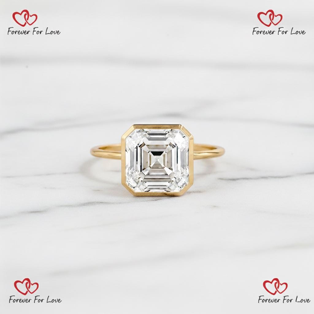 Verlobungsring mit 4 Karat IGI-zertifiziertem Asscher Labordiamant Solitär Asscher cut Moissanite engagement ring in 935 Argentium Silber — custom handcrafted by Forever For Love