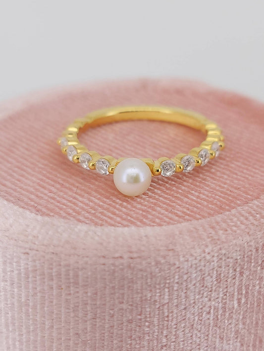 Natural Diamond, Pearl Half Eternity Band