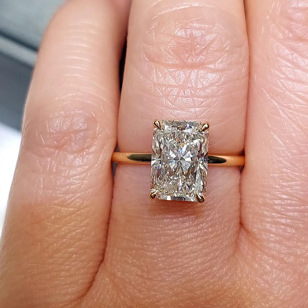 Hidden Halo Radiant Cut 5ct Moissanite or Diamond Engagement Ring Yellow Gold