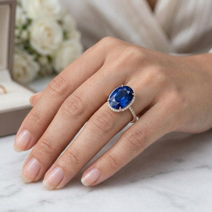 5.5 Ct Oval Blue Diamond, Sapphire Halo Engagement Ring