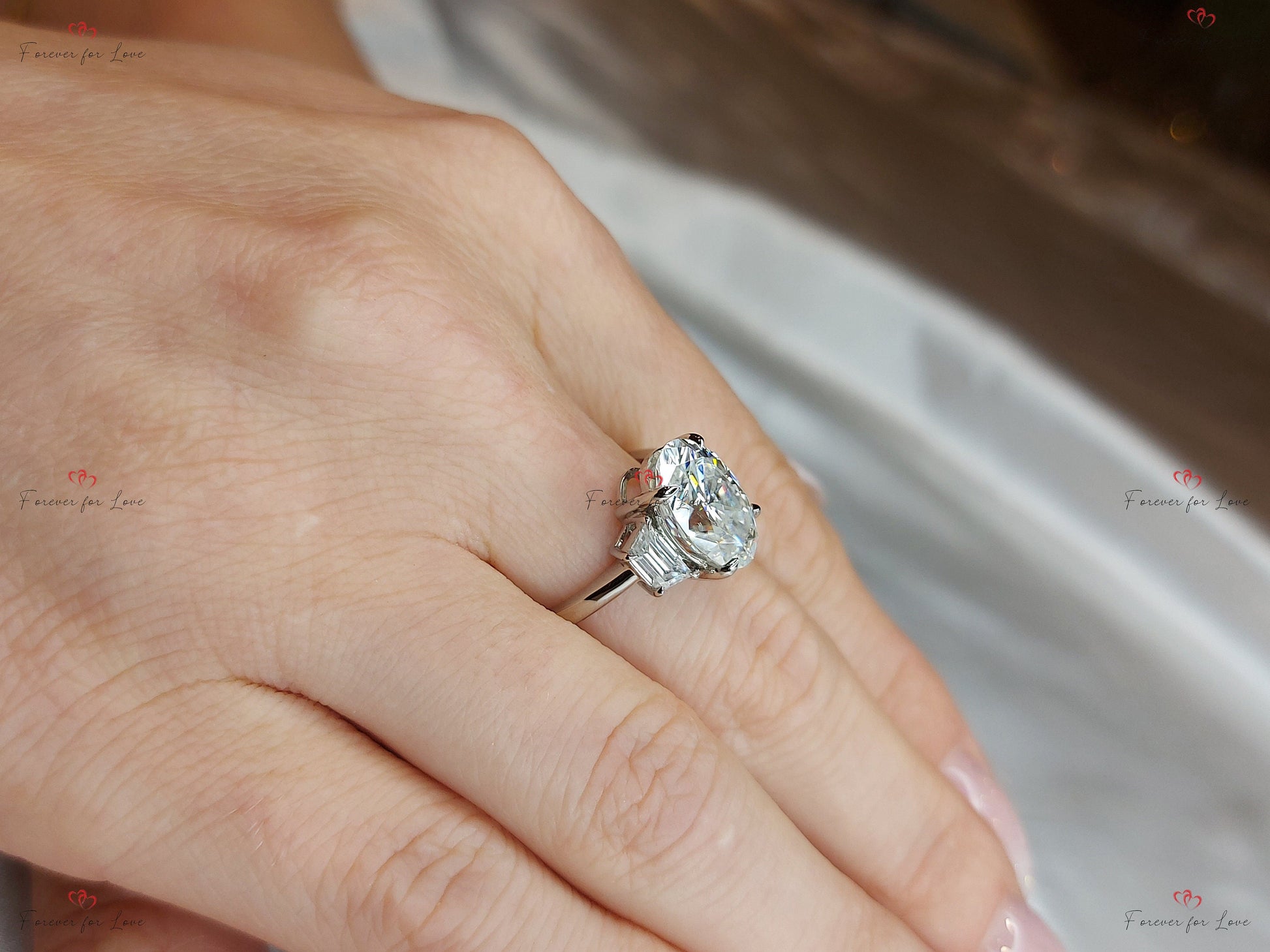 4.6 Ct Oval Moissanite Three Stone Engagement Ring