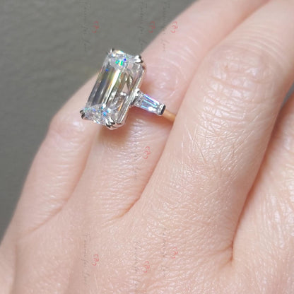 Emerald Moissanite Three Stone Engagement Ring