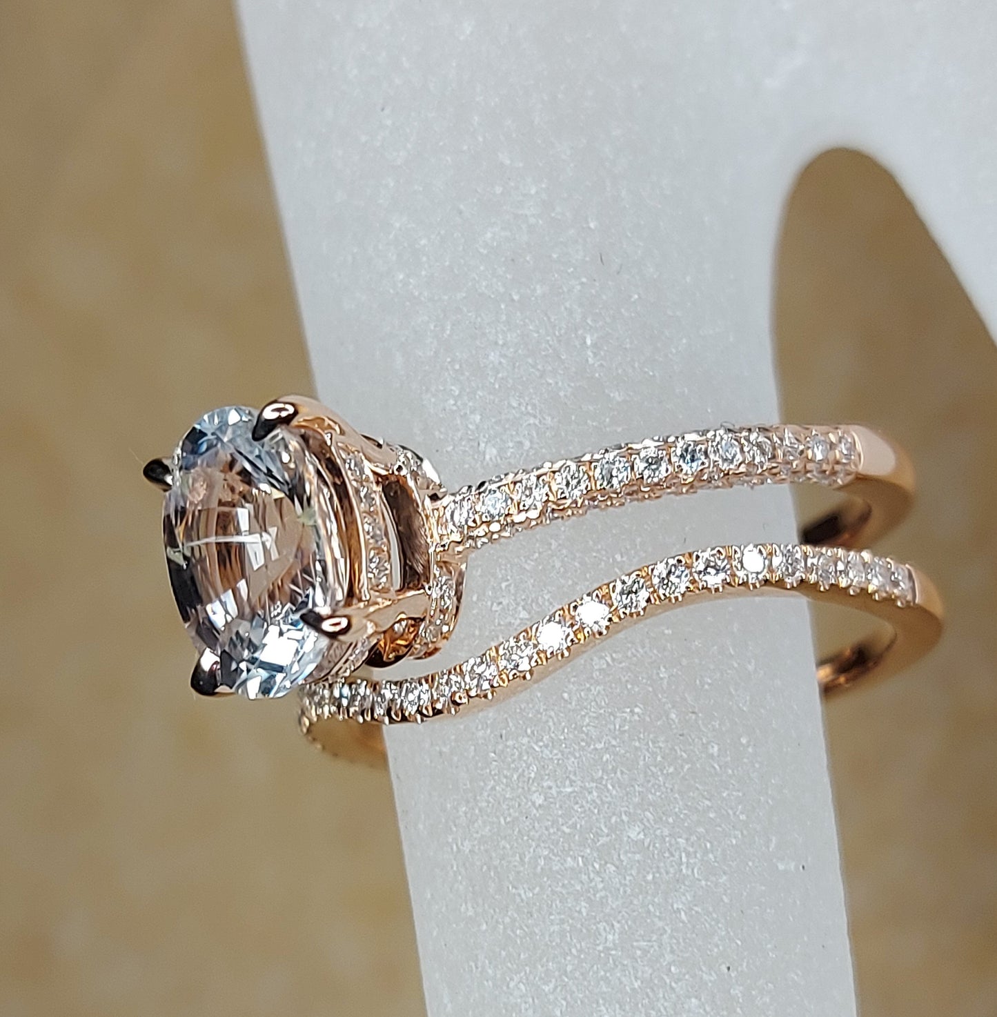 White Sapphire Engagement Ring oval cut, Blake Lively ring Natural Certified 14k rose gold diamond ring, 2 Ct White sapphire ring.