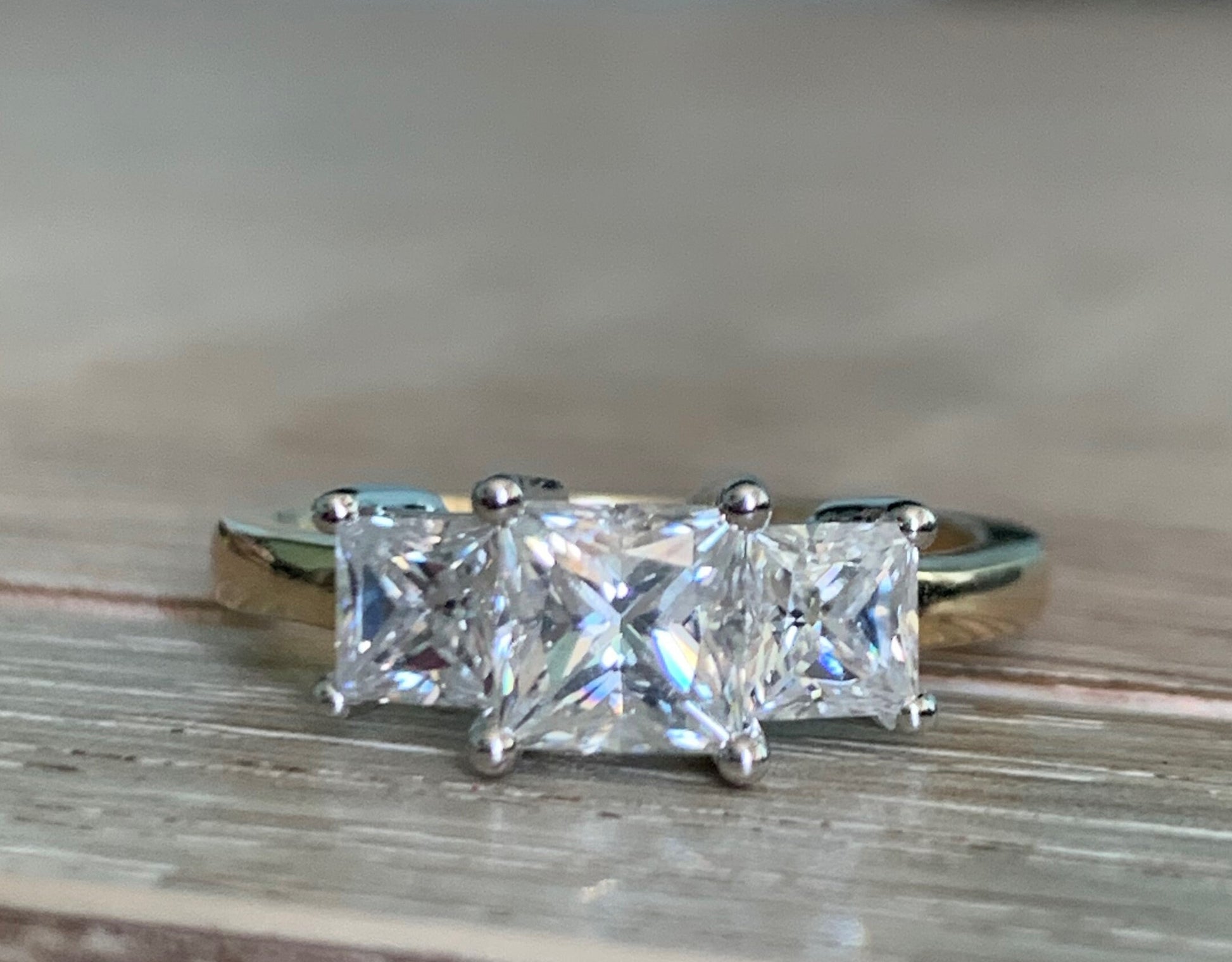 Princess Diamond, Moissanite Three Stone Engagement Ring