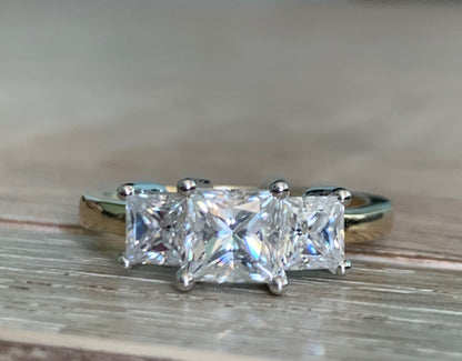 Princess Diamond, Moissanite Three Stone Engagement Ring