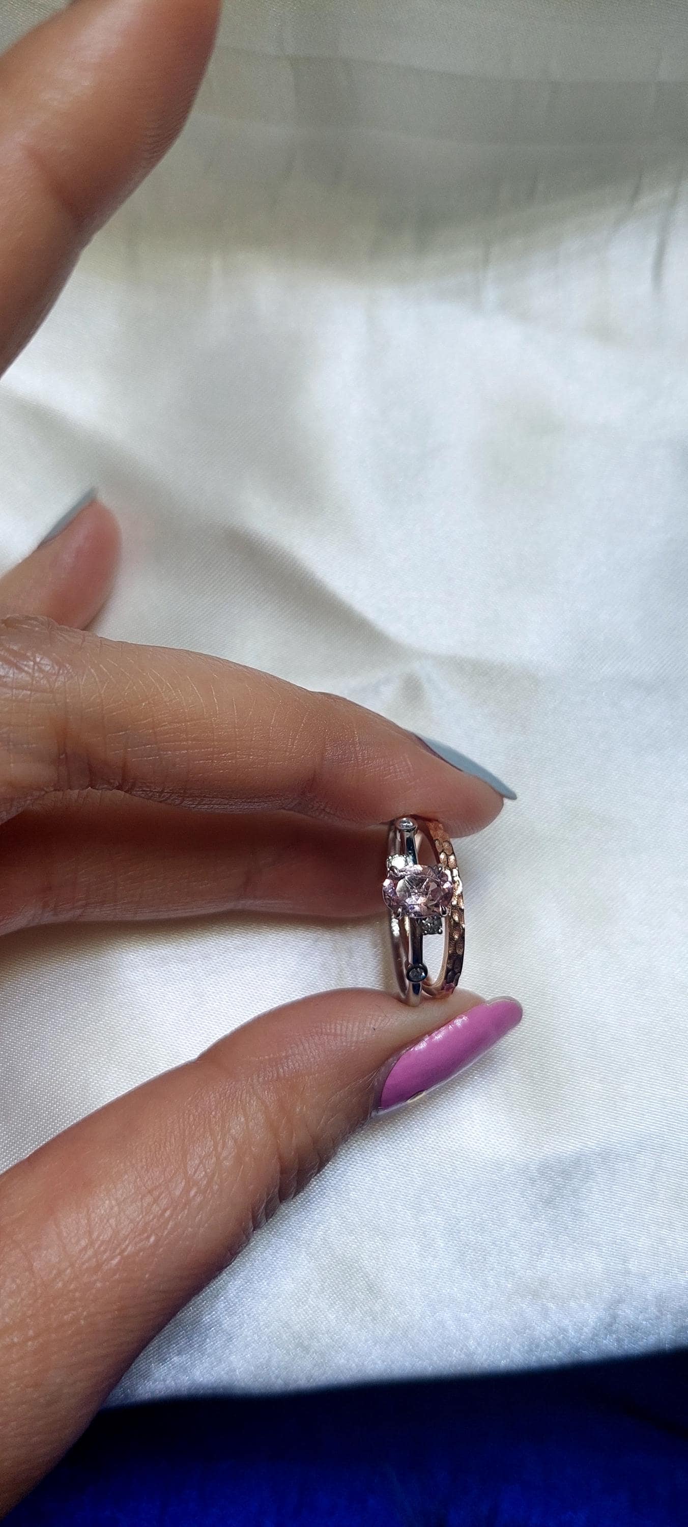 1 Ct Oval Natural Diamond, Morganite Engagement Ring