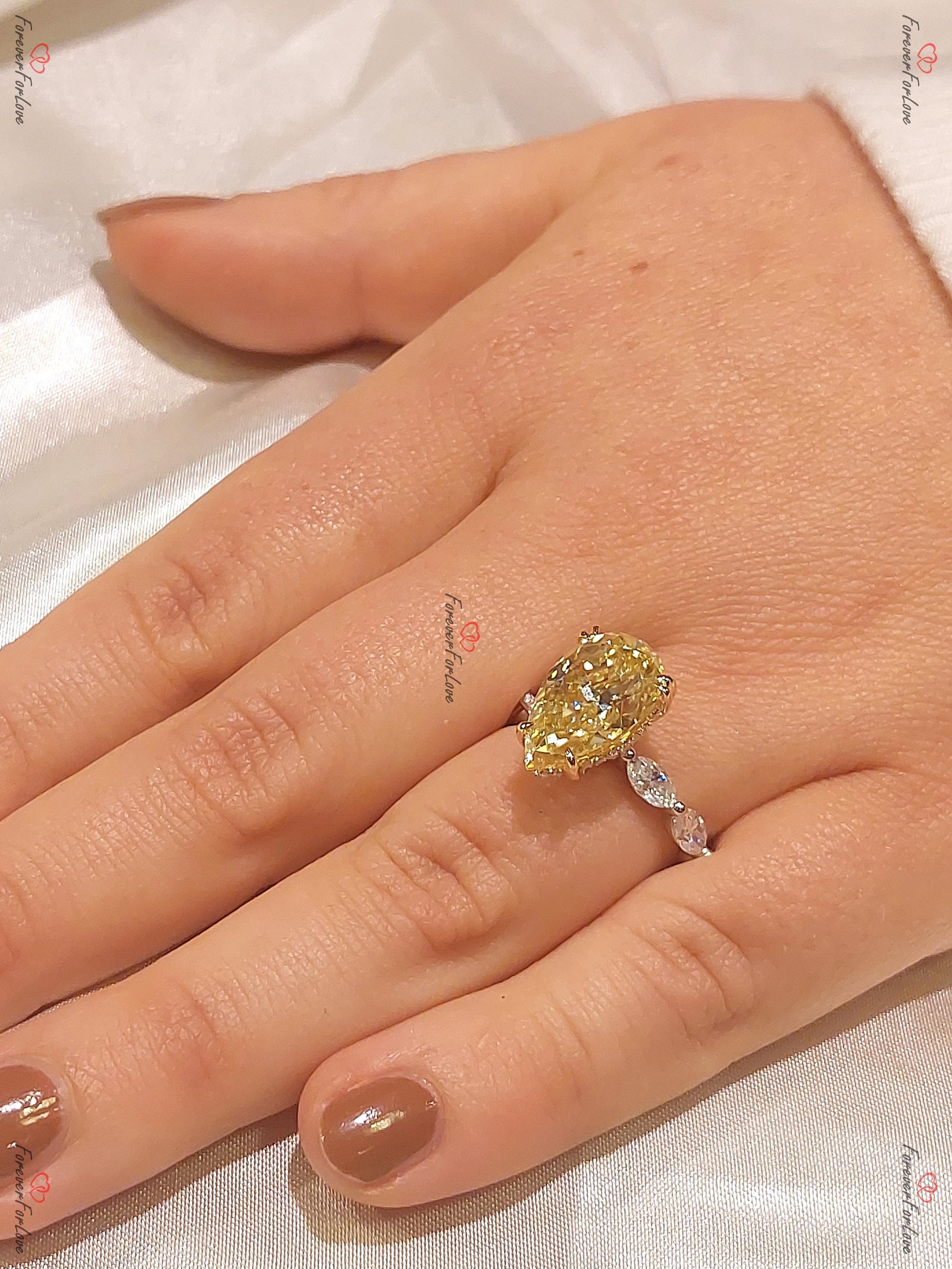 6 Ct Pear Yellow Diamond, Moissanite Engagement Ring