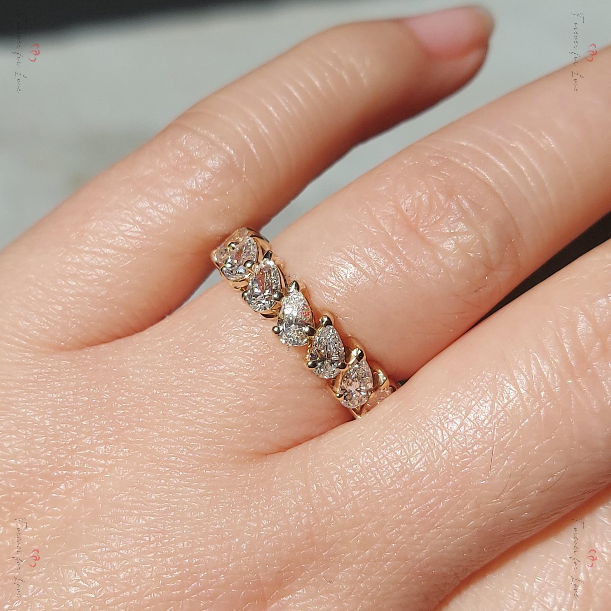 Pear Cut Diamond Lab Grown Full Eternity Band Certified Pear Diamond Band Yellow Gold Full Eternity Wedding Ring sharing Prong Diamond Band
