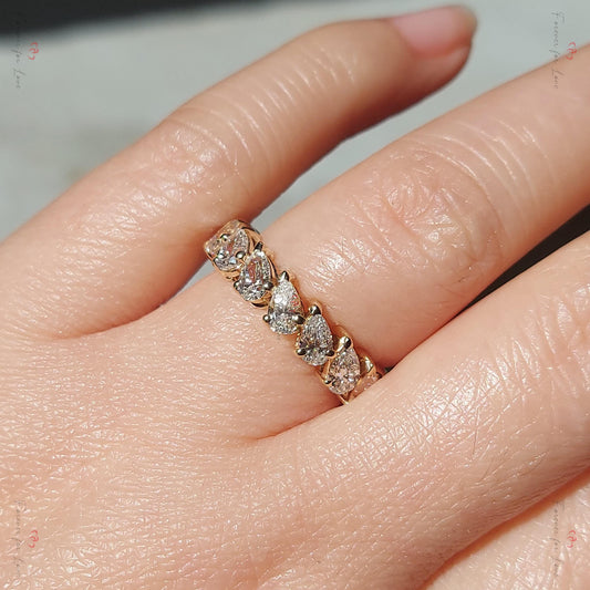 Pear Cut Diamond Lab Grown Full Eternity Band Certified Pear Diamond Band Yellow Gold Full Eternity Wedding Ring sharing Prong Diamond Band
