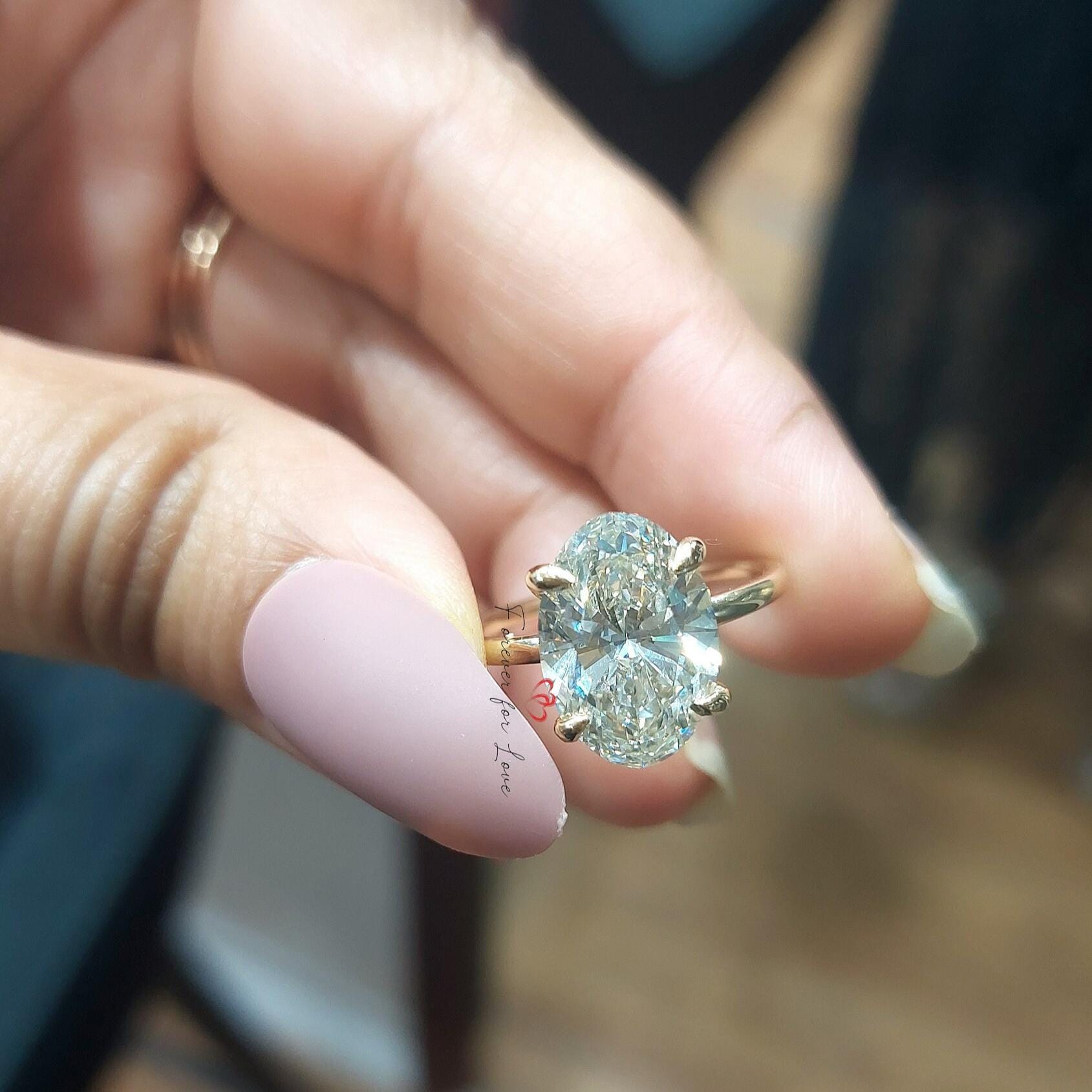 4 Ct Oval Lab Diamond Hidden Halo Engagement Ring
