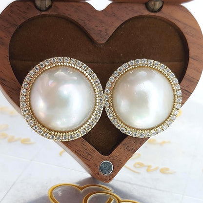 Unique Pearl Stud Earrings, Freshwater Pearl Earrings, Pearl with Diamond Earrings, Everyday Earrings, Bridal Jewelry, Gift for Her