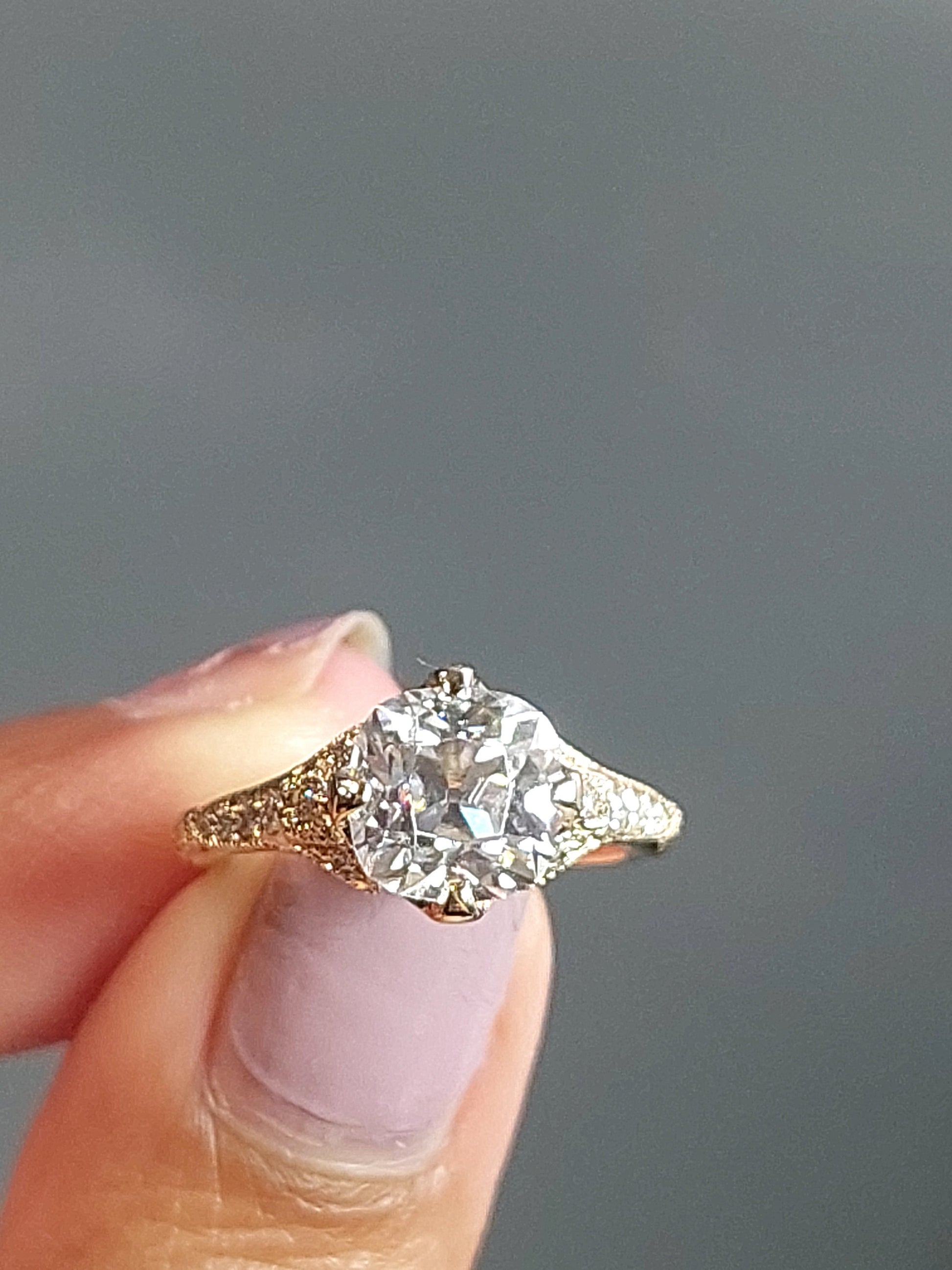 Old Mine Moissanite Solitaire Engagement Ring