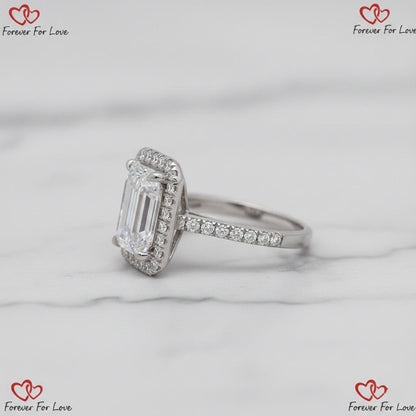 5 Ct IGI Certified Emerald Lab Diamond Halo Engagement Ring