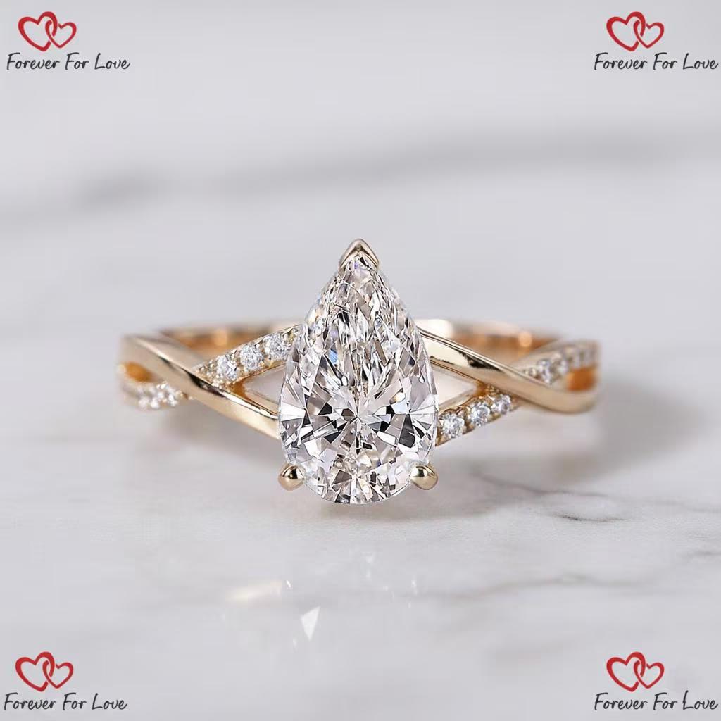 4.5 Ct Pear Lab Diamond Criss-Cross Engagement Ring Pear cut 1Ct Moissanite Brilliant Cut engagement ring in 935 Argentium Silver — custom handcrafted by Forever For Love