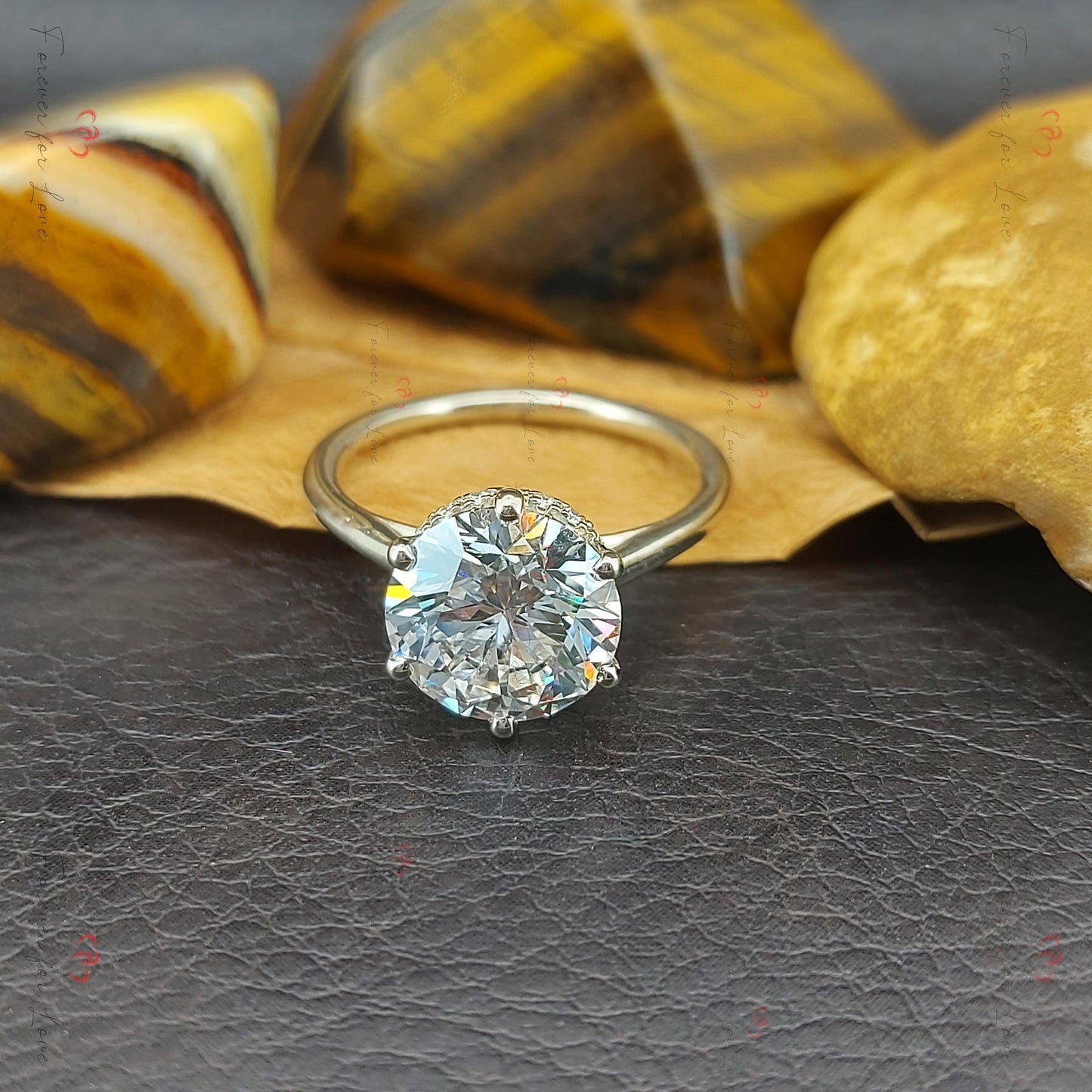 Verlobungsring 3 Karat runder Diamant Solitär Round cut Moissanite engagement ring in 935 Argentium Silber — custom handcrafted by Forever For Love