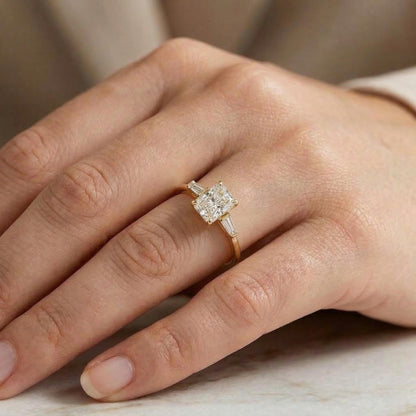 Radiant Lab Diamond Three Stone Engagement Ring