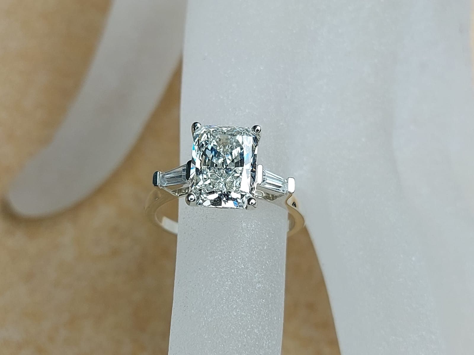 2.5 Ct IGI Certified Radiant Lab Diamond Three Stone Engagement Ring
