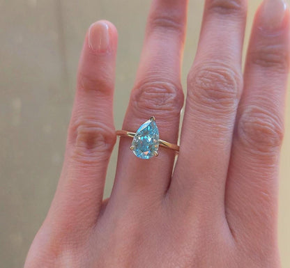 2 Ct Pear Diamond, Moissanite Hidden Halo Engagement Ring
